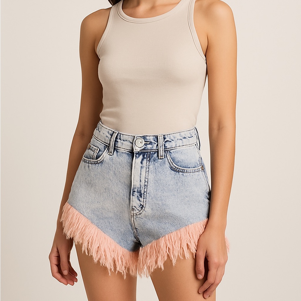 BDG Urban Outfitters High-Rise Cheeky Acid Wash Fringe Shorts Size 25